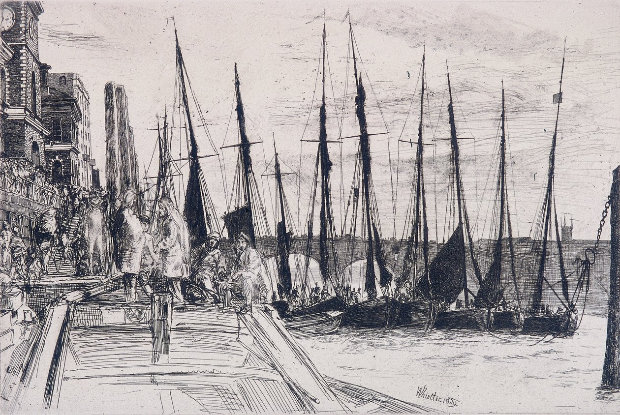 „Łodzie obok Billingsgate”, Londyn, 1859 autorstwa James Abbott McNeill Whistler