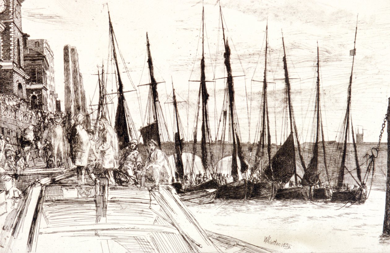 „Łodzie obok Billingsgate”, Londyn, 1859 autorstwa James Abbott McNeill Whistler