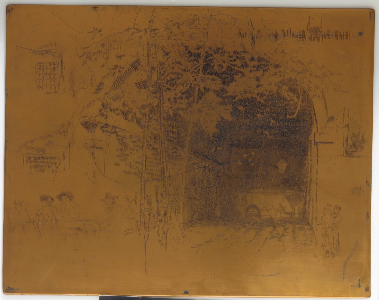 Anulowana płyta drukarska do The Traghetto, nr 2, 1879-1880. autorstwa James Abbott McNeill Whistler