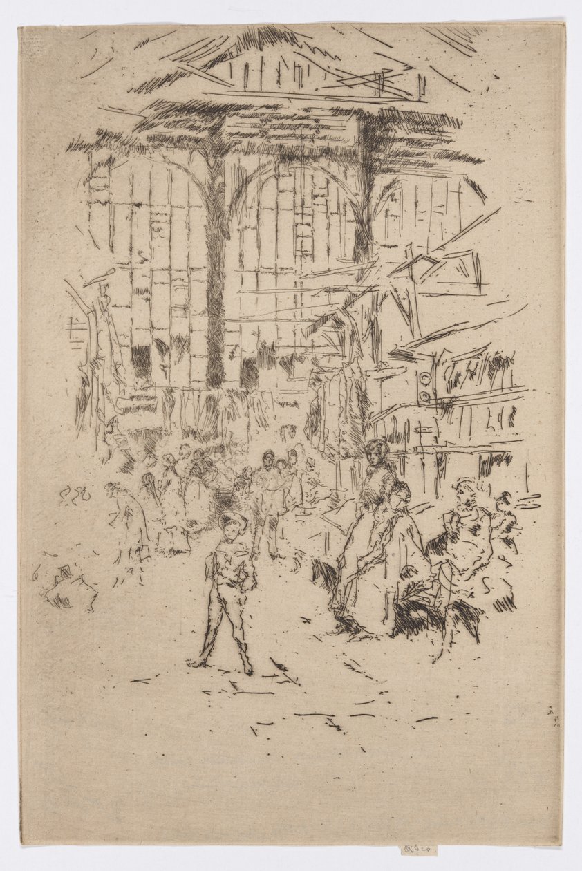 Wymiana ubrań, Houndsditch, nr 2, ok. 1886-88 (akwaforta; tusz na papierze) autorstwa James Abbott McNeill Whistler