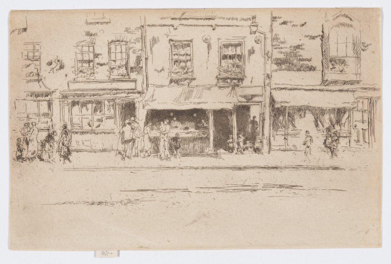 Sklep rybny, Chelsea, ok. 1884-86 (akwaforta; tusz na papierze) autorstwa James Abbott McNeill Whistler