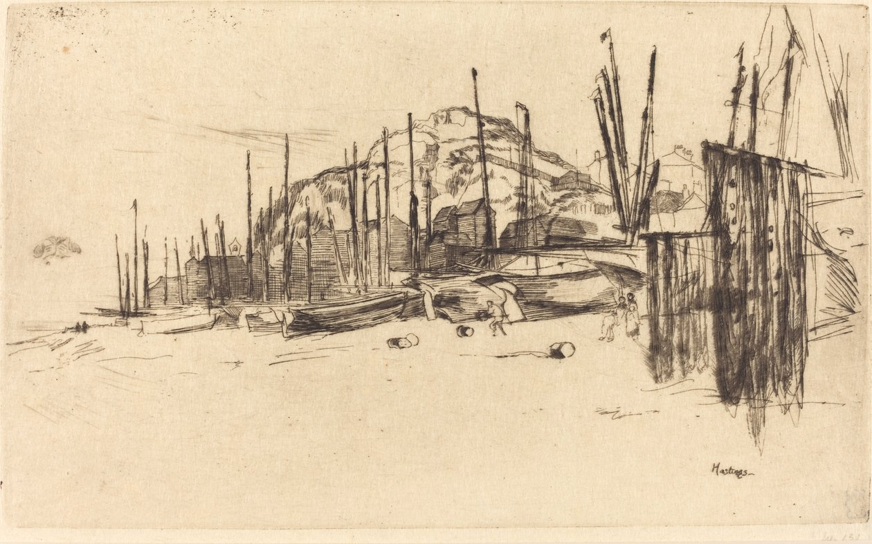 Łodzie rybackie, Hastings, 1877. autorstwa James Abbott McNeill Whistler