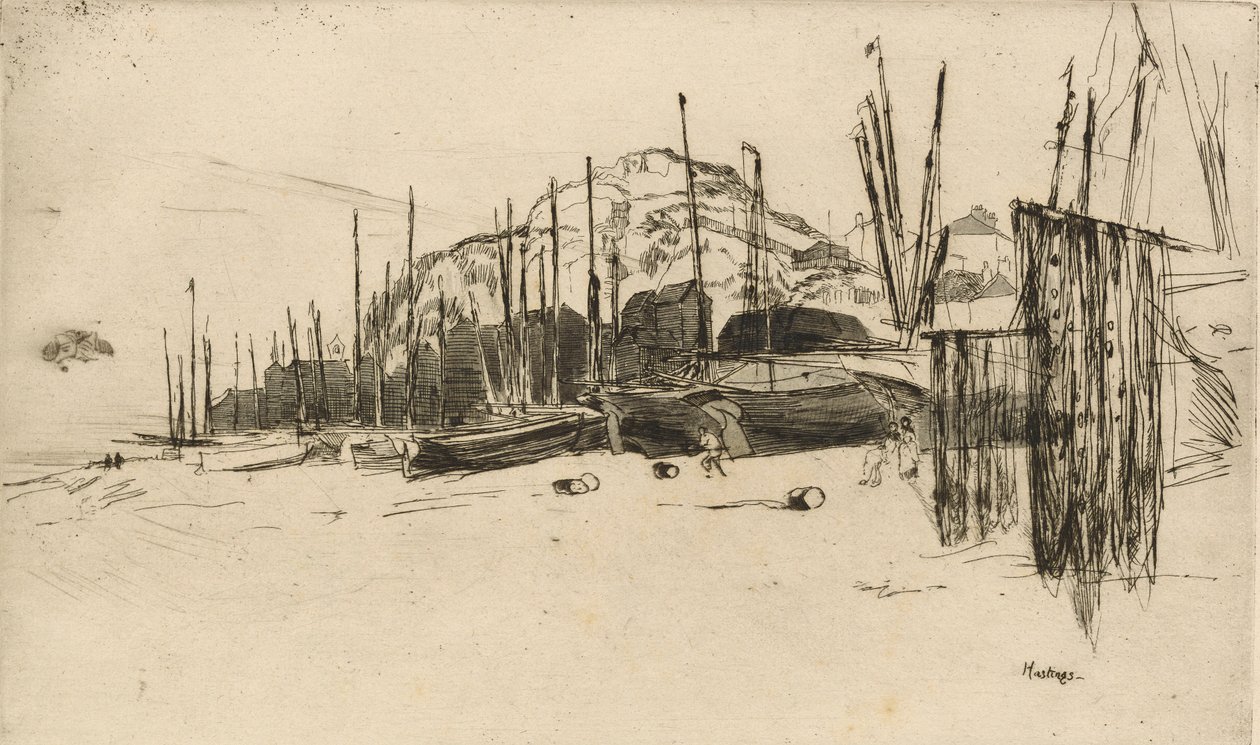 Łodzie rybackie, Hastings, 1877. autorstwa James Abbott McNeill Whistler