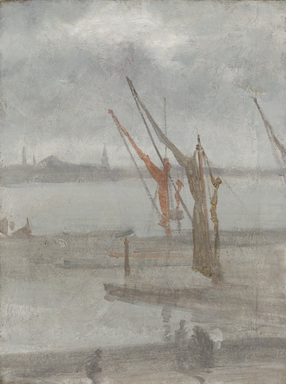 Szary i srebrny: Chelsea Wharf, ok. 1930 r. 18641868. autorstwa James Abbott McNeill Whistler