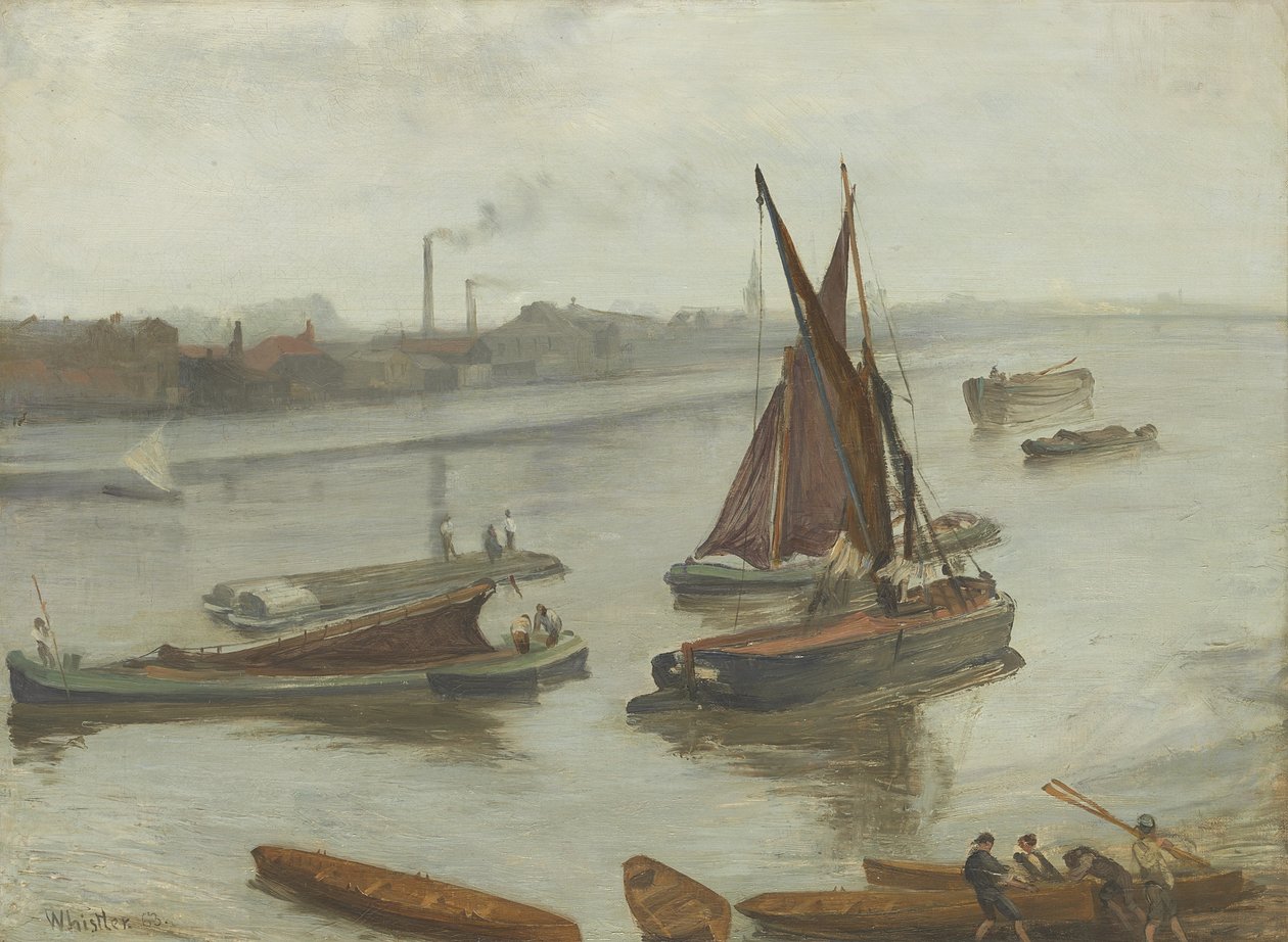Szary i srebrny: Stare Battersea Reach autorstwa James Abbott McNeill Whistler