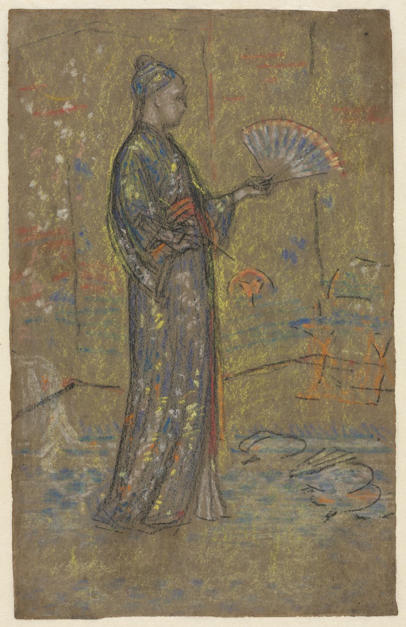 Japonka malująca wachlarz, ok. 1872 (czarna kreda i pastel) autorstwa James Abbott McNeill Whistler