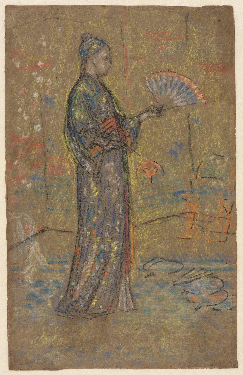 Japonka malująca wachlarz recto, Stojąca kobieta trzymająca suknię verso, c. 1872. autorstwa James Abbott McNeill Whistler