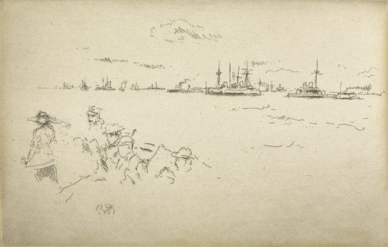 Monitory, z zestawu dwunastu akwafort zatytułowanych The Naval Review, 1887 autorstwa James Abbott McNeill Whistler