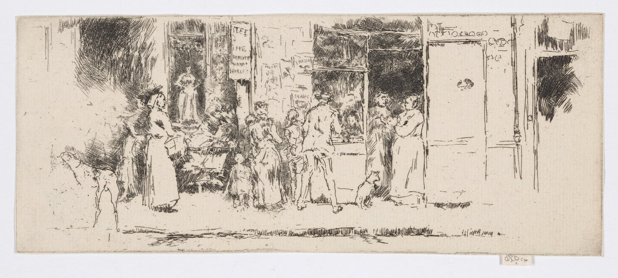 Stragan z gazetami, Rue de Seine, ok. 1892-93 (akwaforta; tusz na papierze) autorstwa James Abbott McNeill Whistler