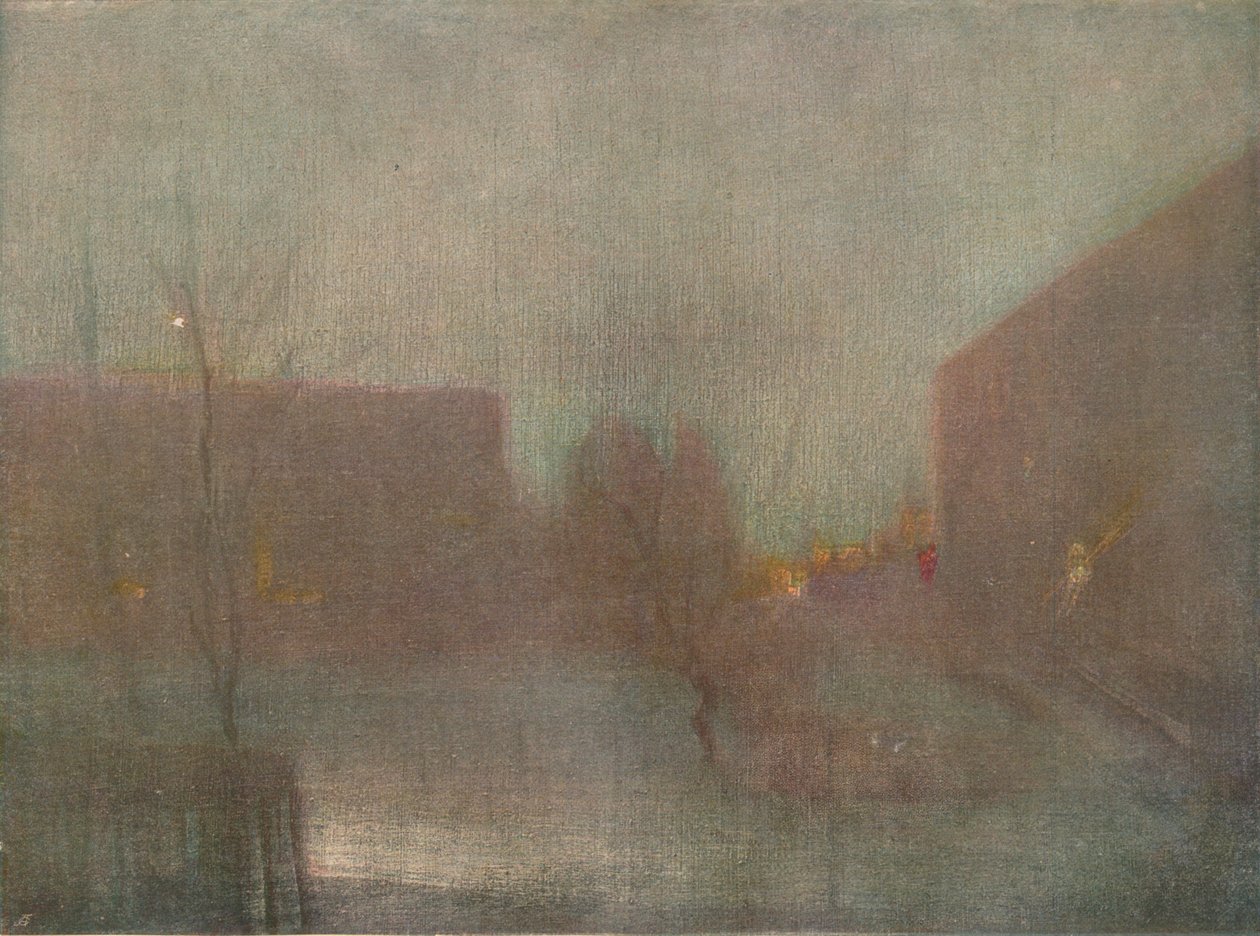 Nocturne Trafalgar Square Chelsea Snow, 1876 1903-1904. autorstwa James Abbott McNeill Whistler