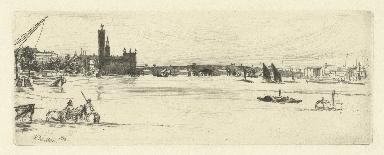 Stary Most Westminsterski Szesnaście rycin przedstawiających sceny nad Tamizą i inne tematy (tytuł serii) autorstwa James Abbott McNeill Whistler