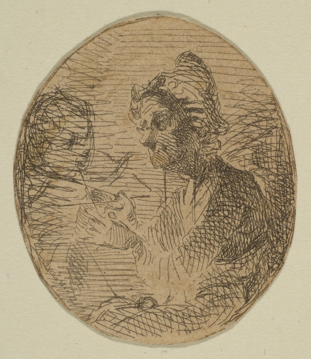 Stara kobieta i dziecko w owalu z „Szkiców na tablicy pomiarowej wybrzeża”, 1854-55. autorstwa James Abbott McNeill Whistler