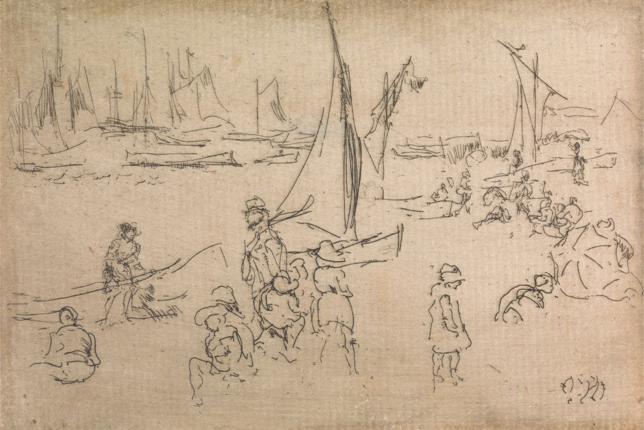 Portsmouth Children, z zestawu dwunastu akwafort zatytułowanych The Naval Review, 1887 autorstwa James Abbott McNeill Whistler