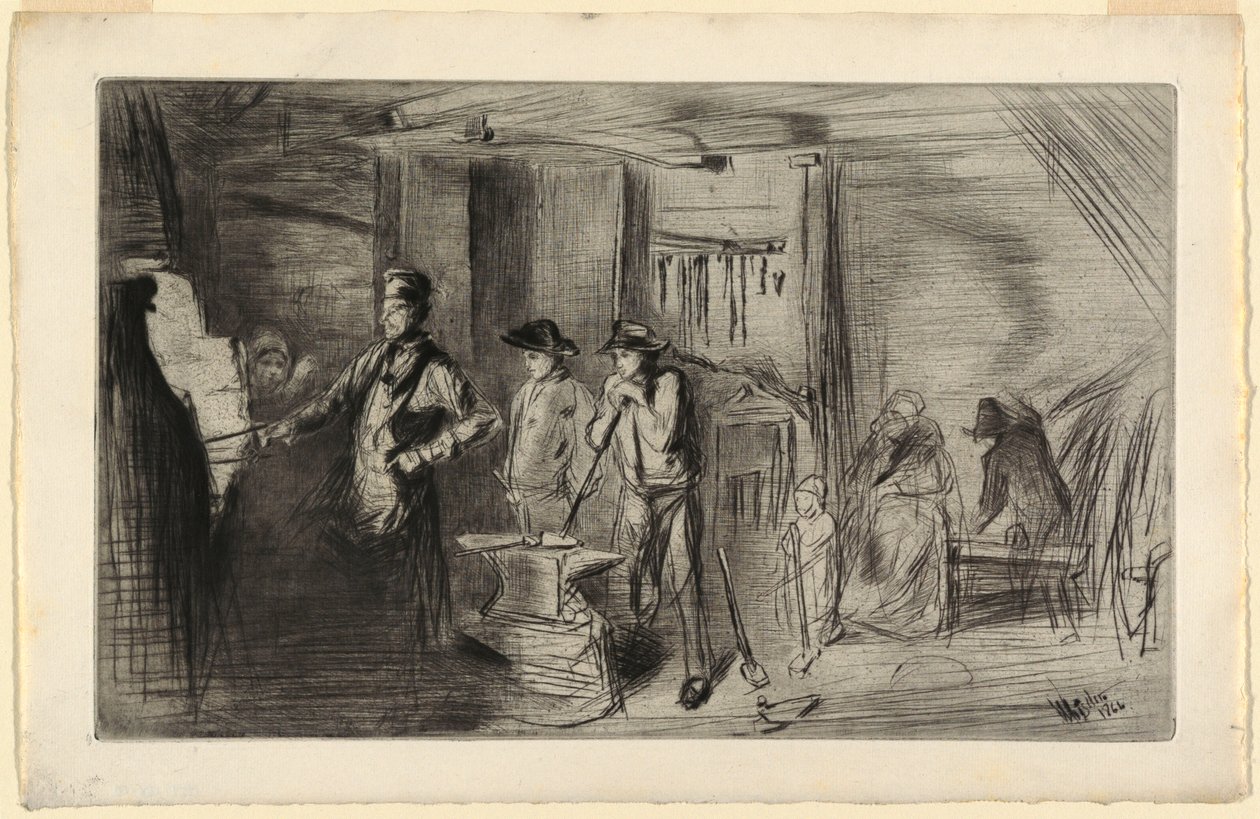 Druk, Kuźnia, z cyklu Akwaforty nad Tamizą i inne tematy, 1861 autorstwa James Abbott McNeill Whistler