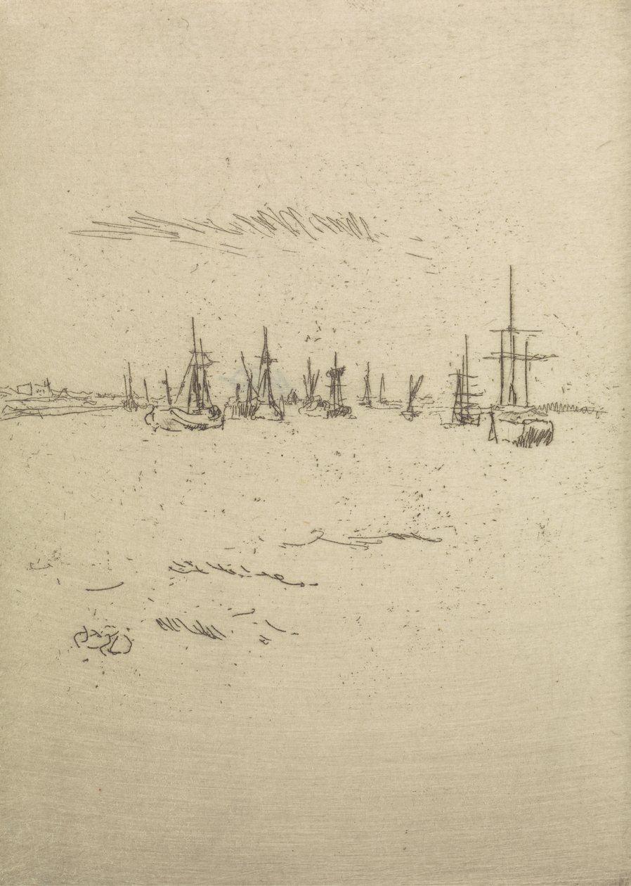 Wróć do Tilbury, z zestawu dwunastu akwafort zatytułowanych The Naval Review, 1887 autorstwa James Abbott McNeill Whistler