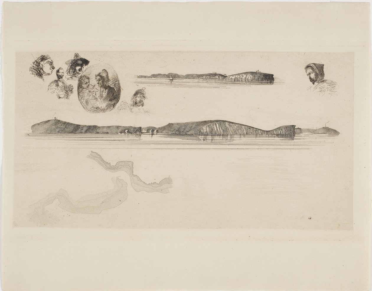 Szkice na płycie pomiarowej wybrzeża autorstwa James Abbott McNeill Whistler