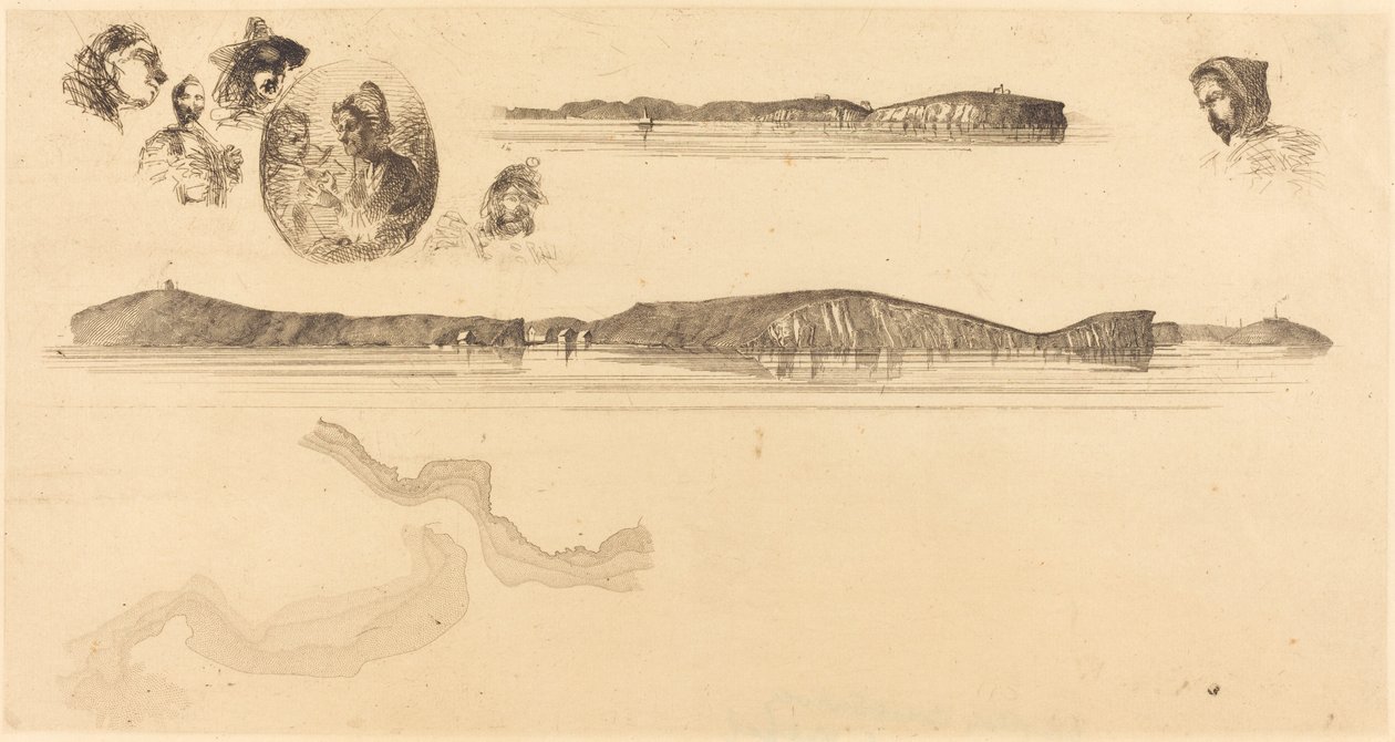 Szkice na tablicy pomiarowej wybrzeża, 18541855. autorstwa James Abbott McNeill Whistler