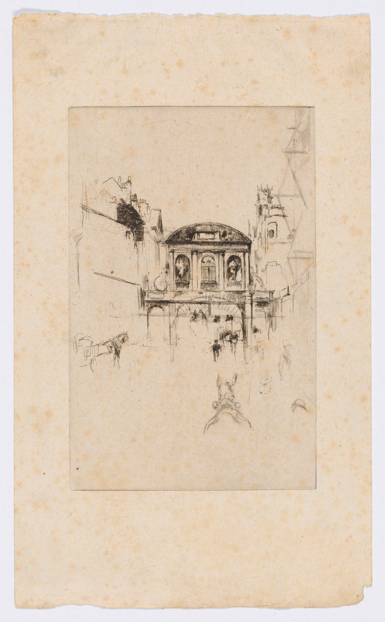 Temple Bar, ok. 1877 (akwaforta i sucha igła; tusz na papierze) autorstwa James Abbott McNeill Whistler