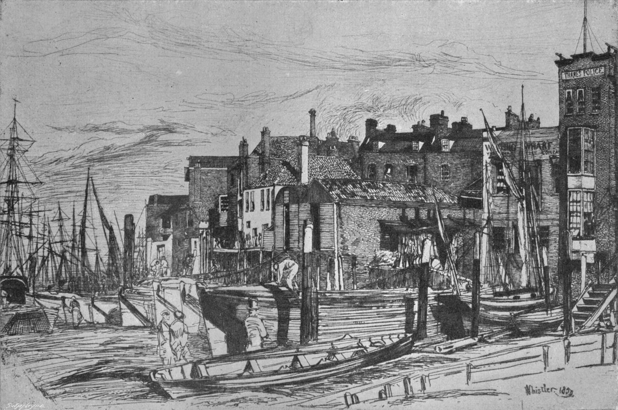 Thames Police dawniej nazywana Wapping Wharf, 1859, 1903 autorstwa James Abbott McNeill Whistler