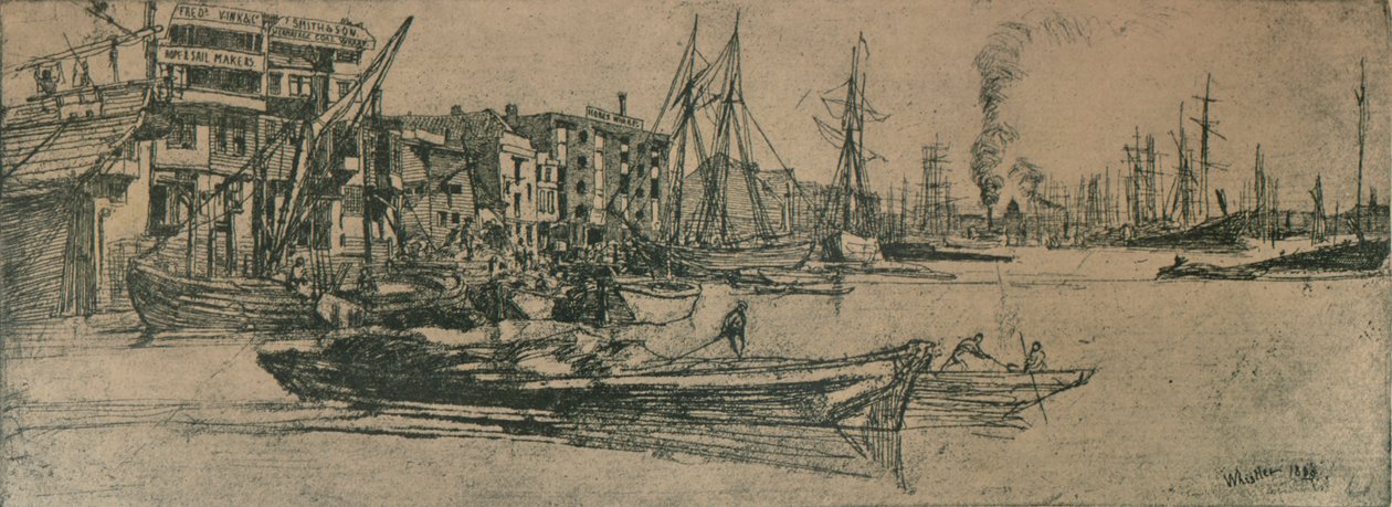Magazyny w Tamizie, 1859, 1904 autorstwa James Abbott McNeill Whistler