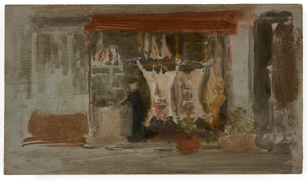 Sklep rzeźnika, ok. 1888-89 (olej na płycie drewnopodobnej) autorstwa James Abbott McNeill Whistler