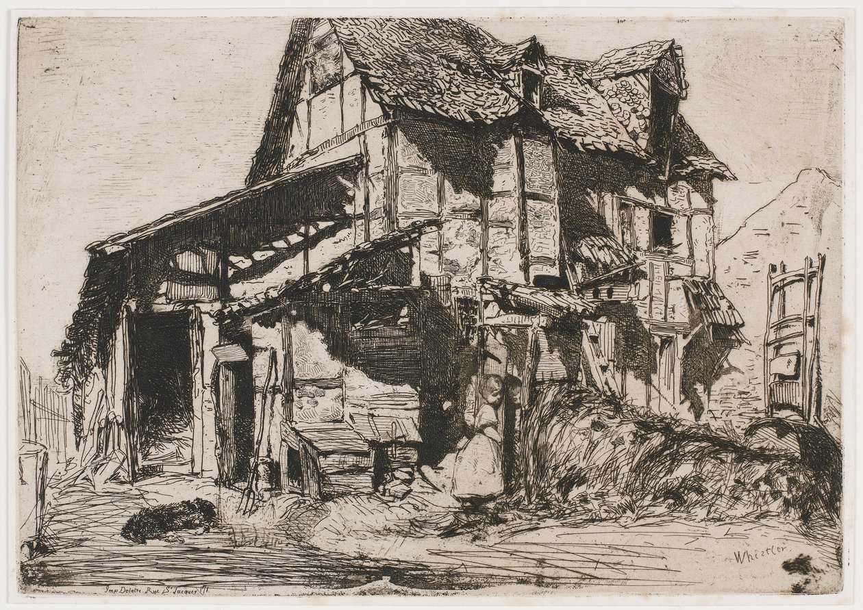 Niebezpieczna Kamienica. Jedna z dwunastu rycin z Nature The French Set, 1858. autorstwa James Abbott McNeill Whistler