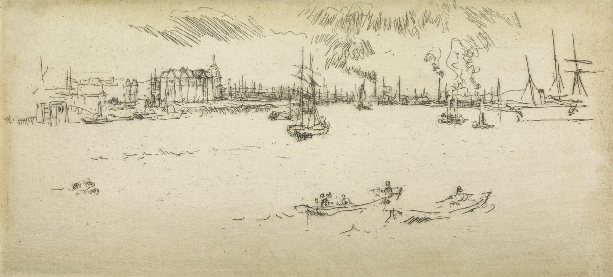 Tilbury, z zestawu dwunastu rycin zatytułowanych The Naval Review, 1887 autorstwa James Abbott McNeill Whistler