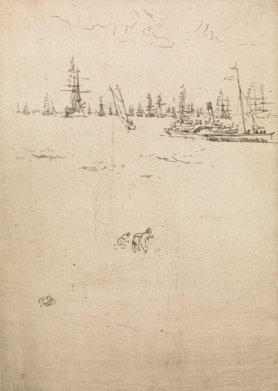 Łódź dla gości, z zestawu dwunastu rycin zatytułowanych The Naval Review, 1887 autorstwa James Abbott McNeill Whistler