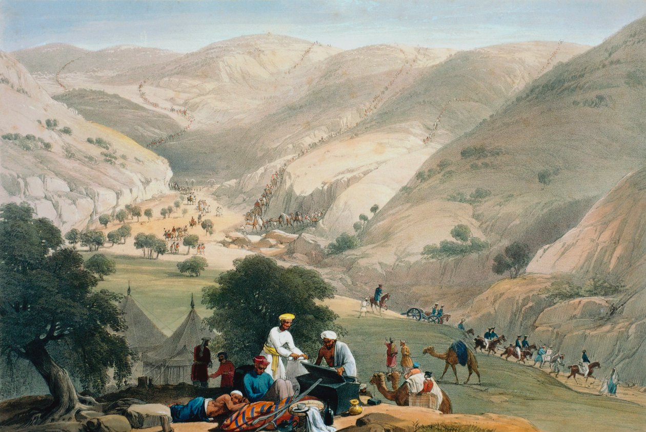 Obóz 1. bengalskiego pułku europejskiego, pierwsza wojna anglo-afgańska 1838-1842 autorstwa James Atkinson