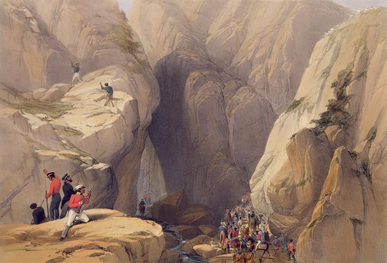 Wejście na przełęcz Kojak od strony Parush, z "Sketches in Afghaunistan", ryciny Charlesa Haghe (1810-88) i Louisa Haghe (1806-85), opublikowane przez Henry