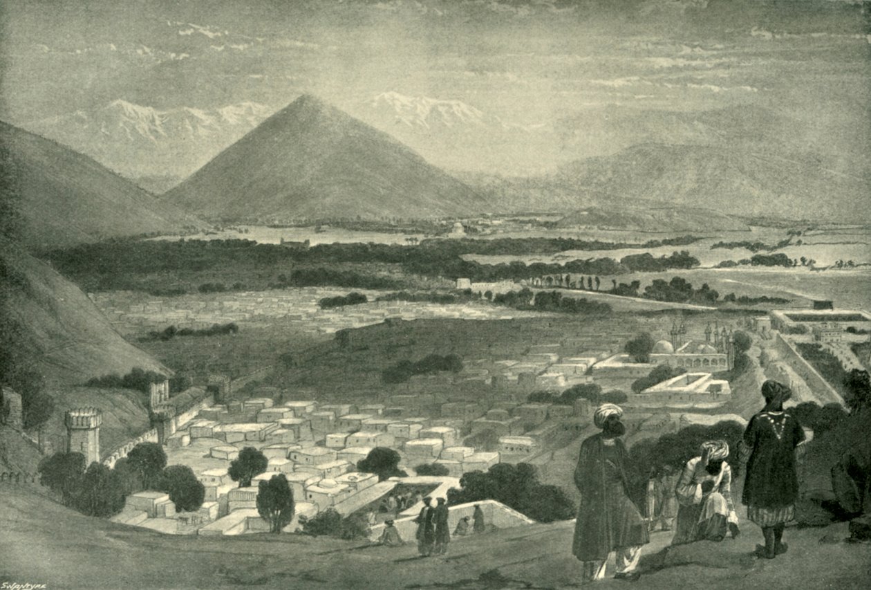 Bala Hissar i miasto Kabul z górnej części Cytadeli, ok. 1842 r., 1901 r. autorstwa James Atkinson
