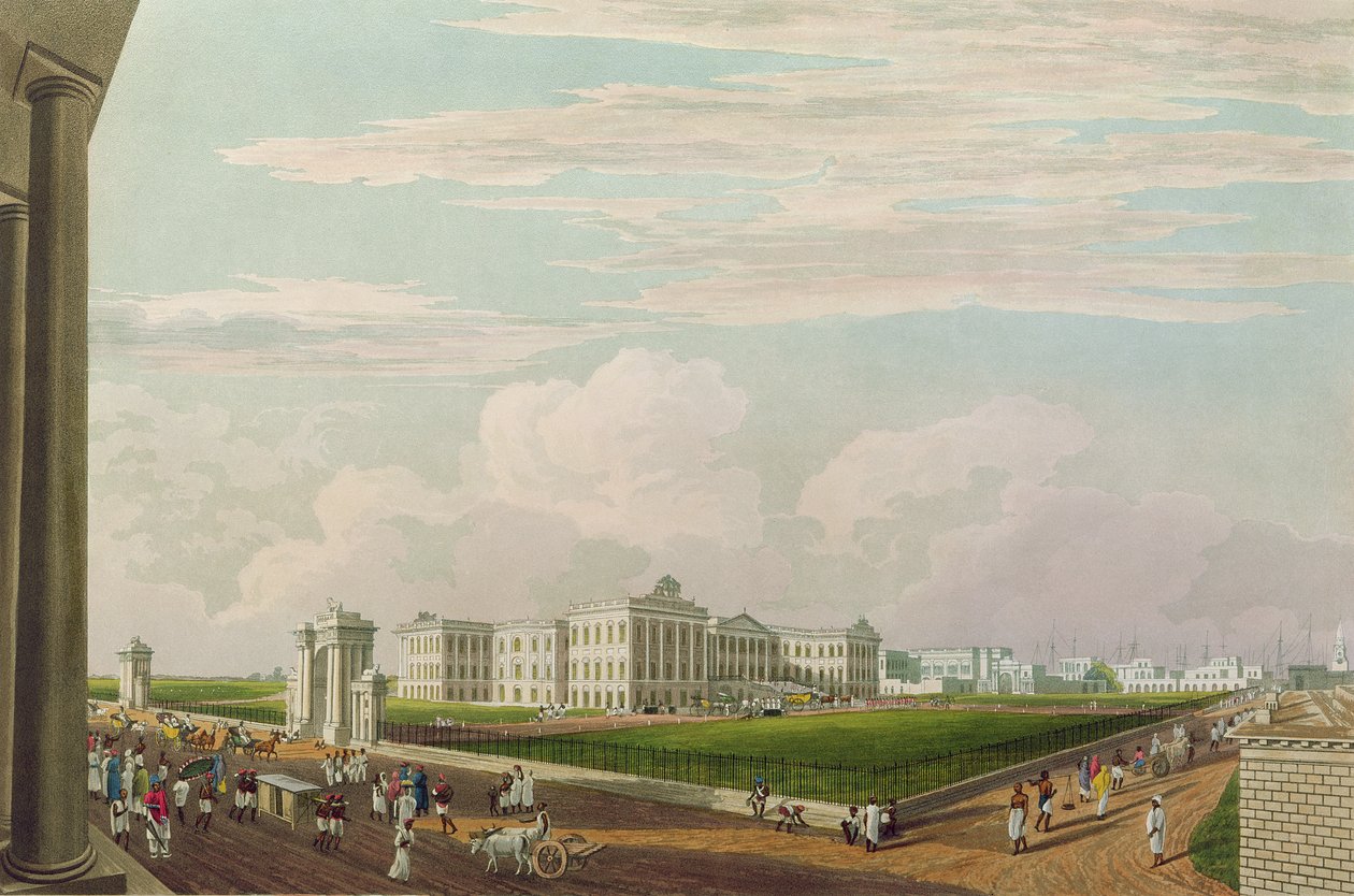Widok Domu Rządowego, Kalkuta, 1826, ryty przez Roberta Havella Młodszego (1793-1878) (akwatinta) autorstwa James Baillie Fraser