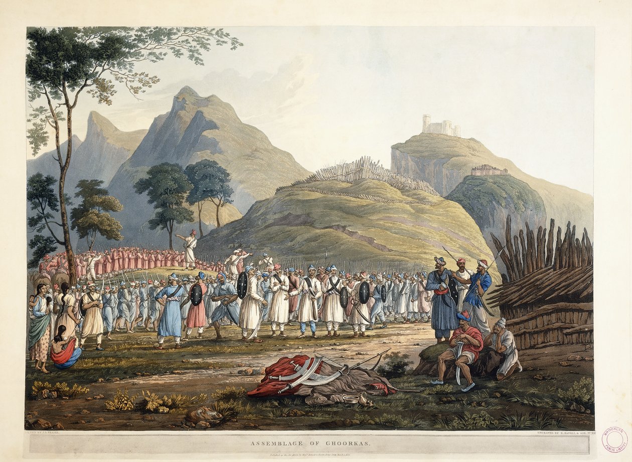 Zgromadzenie Ghoorków, 1820 autorstwa James Baillie Fraser