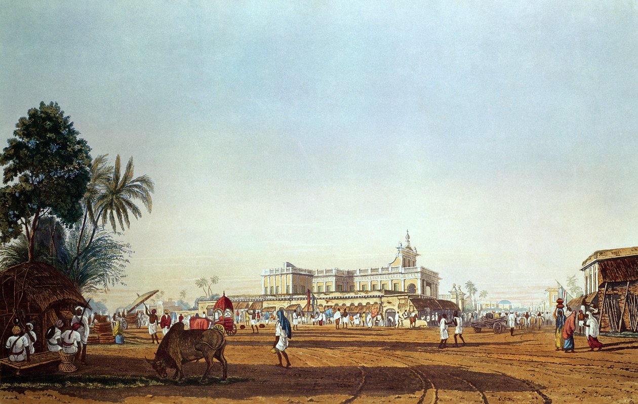Bazar Lall i portugalska kaplica, Kalkuta, grawerowane przez Roberta Havell, wyd. 1824 autorstwa James Baillie Fraser