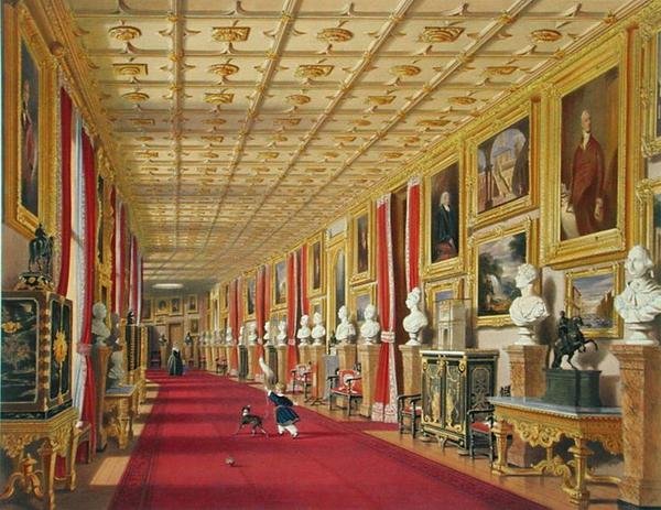Korytarz Wschodni, Zamek Windsor, z filmu „Windsor i jego otoczenie” autorstwa James Baker (after) Pyne