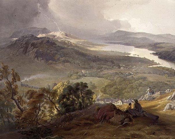 Lake Windermere, fragment Lakeside Railway, z „The English Lake District” autorstwa James Baker (after) Pyne