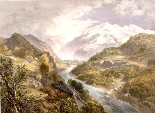 Rzeka Derwent i Borrowdale z „The English Lake District” autorstwa James Baker (after) Pyne