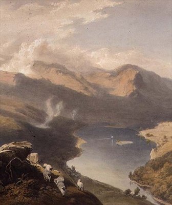 Grasmere z Langdale Fell, fragment jeziora, z „The English Lake District”, 1853 autorstwa James Baker Pyne