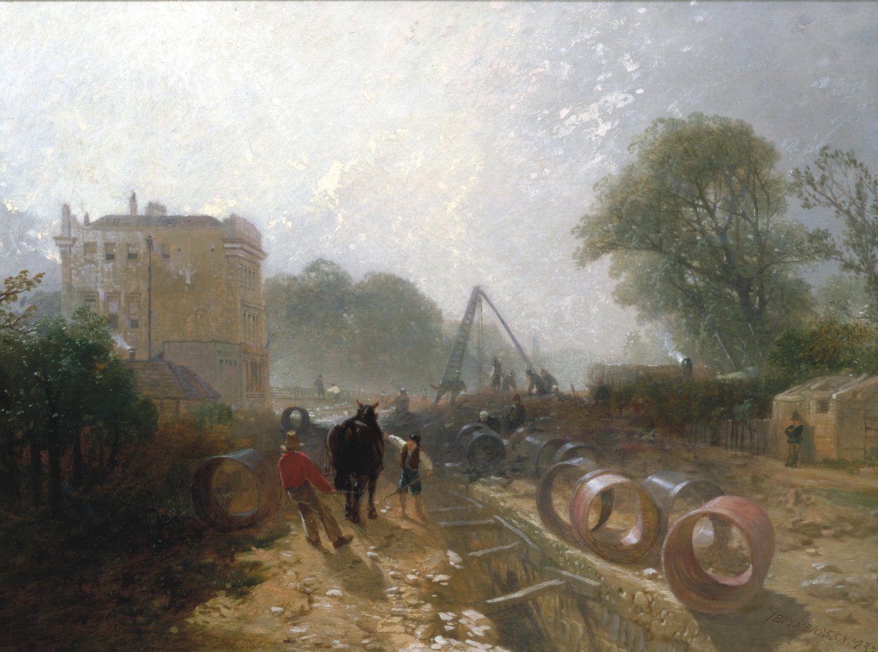 „Układanie rur potworów z New River”, c1820-1870. autorstwa James Baker Pyne