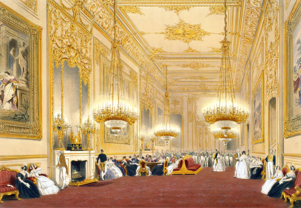 Wielka Sala Przyjęć – Państwowa rozrywka dla Jego Królewskiej Mości Króla Ludwika Filipa, 1838 r. autorstwa James Baker after Pyne