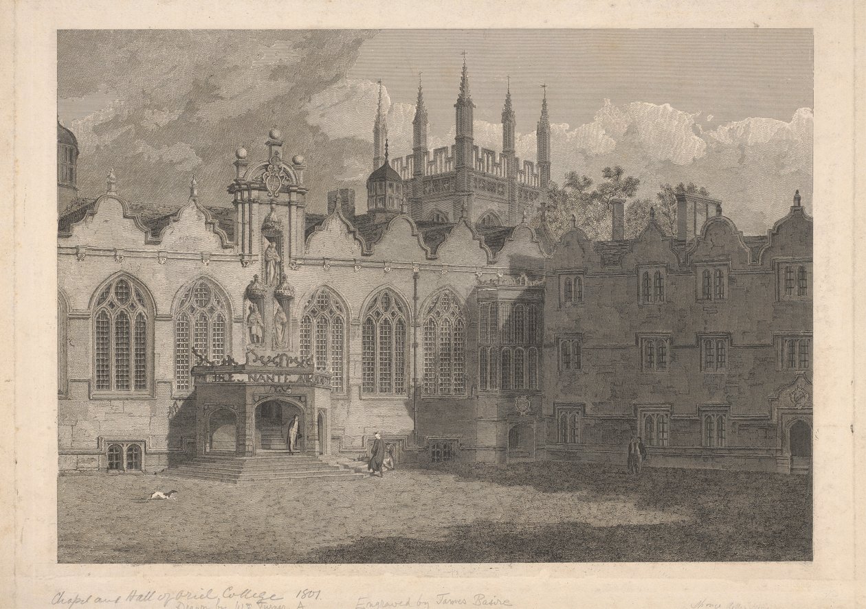 Widok na kaplicę i salę Oriel College autorstwa James Basire