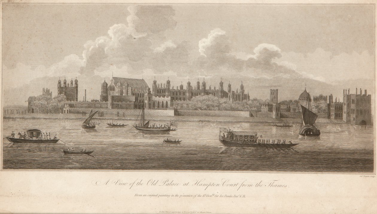 Widok na Stary Pałac w Hampton Court od strony Tamizy autorstwa James Basire