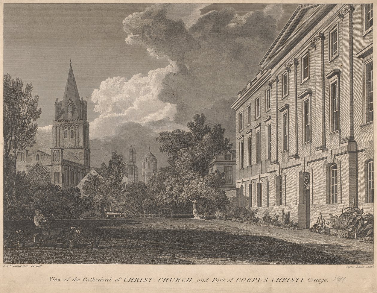 Widok na katedrę Christ Church i część Corpus Christi College autorstwa James Basire