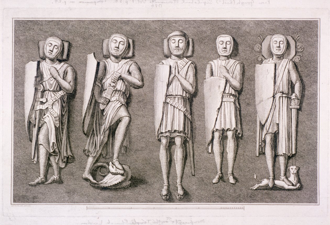 Pięć wizerunków rycerzy z Temple Church, Londyn, 1786. autorstwa James Basire I