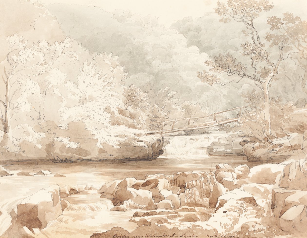 Bridge Near Waters-Meet, Lynton, North Devon, pierwsza połowa XIX wieku. autorstwa James Bulwer