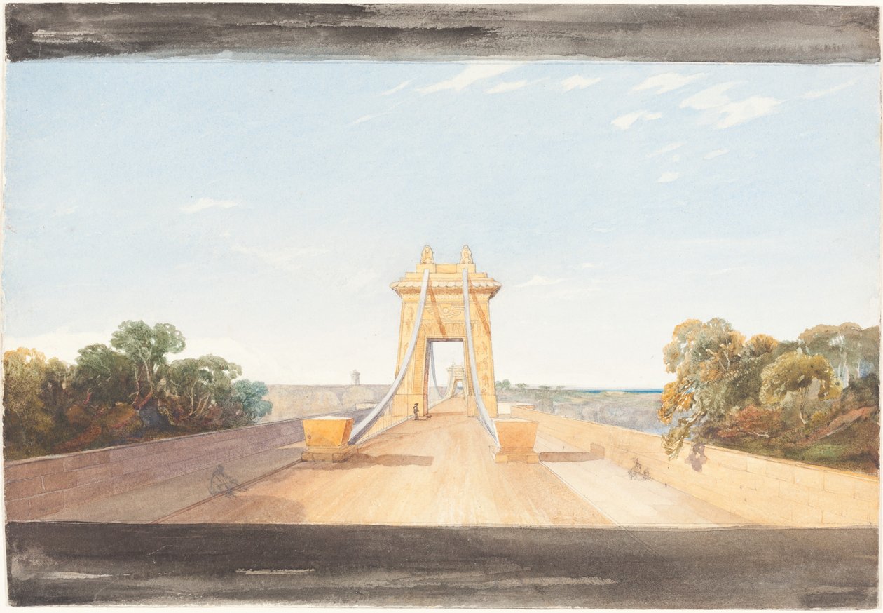 Most wiszący Clifton w pobliżu Bristolu, ok. godz. 1832. autorstwa James Bulwer