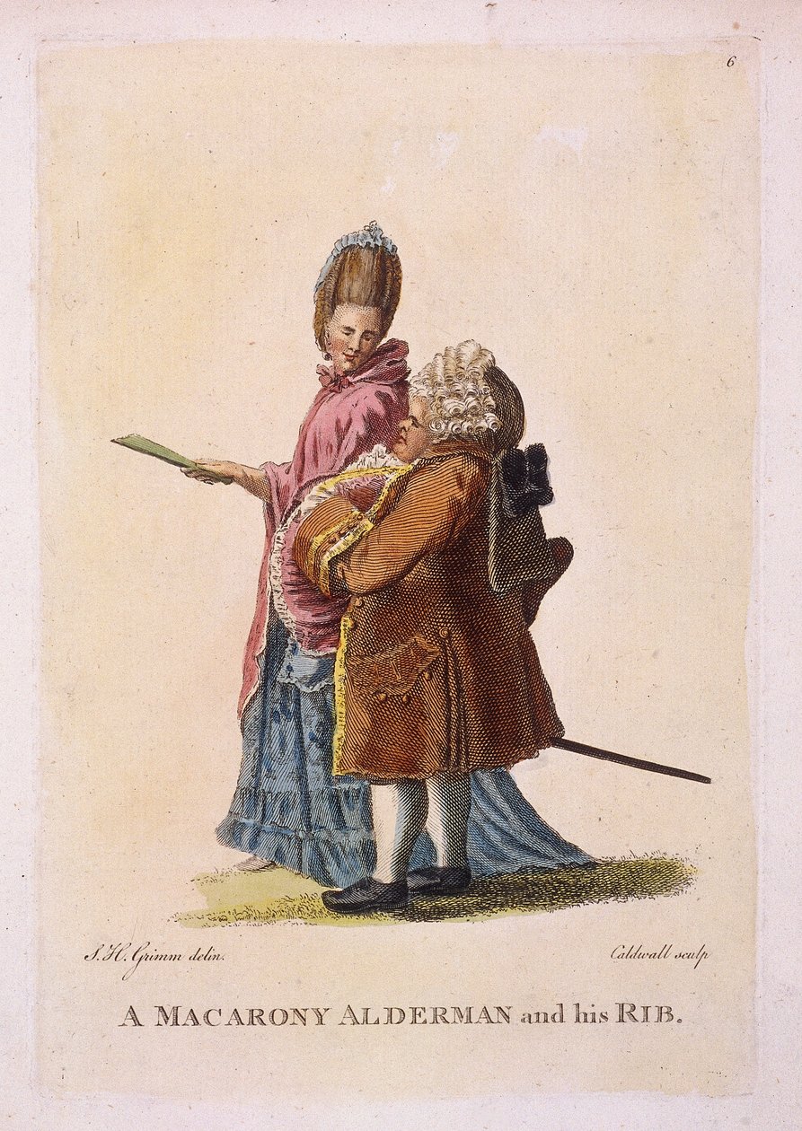 „Makaronowy wójt i jego żebro”, ok. 1770 r. autorstwa James Caldwall