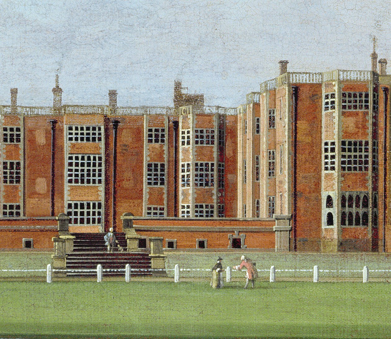 Widok Temple Newsam House, ok. 1750 (olej na płótnie) (szczegół z 128852, ukazujący centralną część fasady) autorstwa James Chapman
