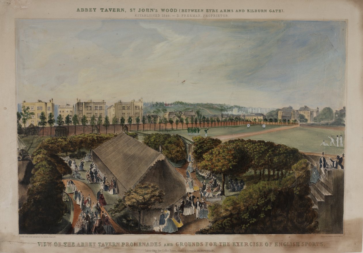 Widok na promenady i tereny Abbey Taverns, Violet Hill, Marylebone, ok. 1870 r. autorstwa James D Barnett