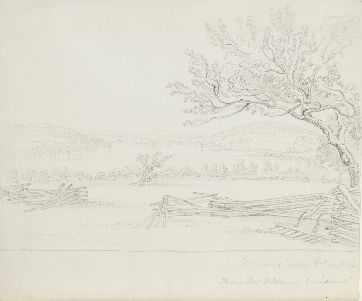 Derwent Lake z rezydencji pana W. Mains, 1843 (grafit na kremowym papierze tkanym) autorstwa James David Smillie